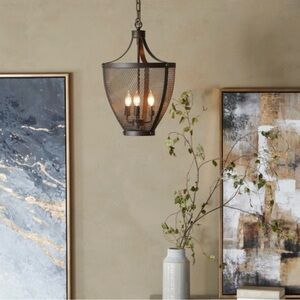 NEW $310 Industrial Modern Rustic Brown Metal Pendant Light 20” x12”x12”